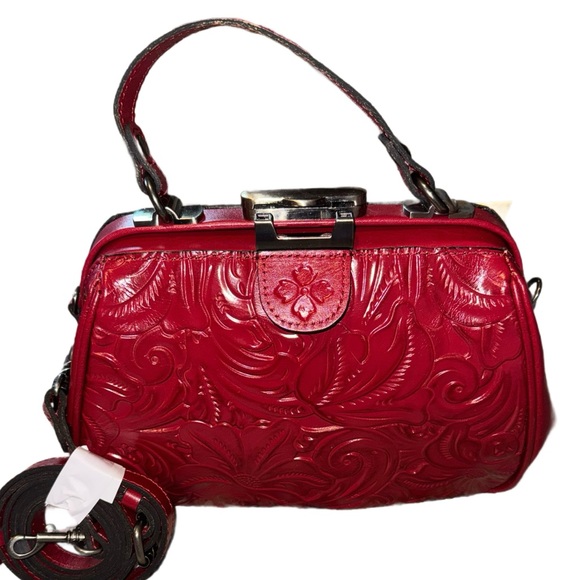 PATRICIA NASH Burnished Tooled Leather Satchel – Berry Red - detachable strap - Picture 2 of 12